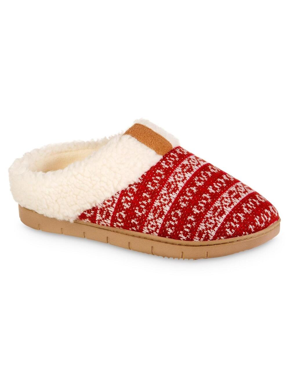 NWT Isotoner Cushioned Sherpa Lined Clog Slippers Fairisle Red Knit Medium 7.5-8